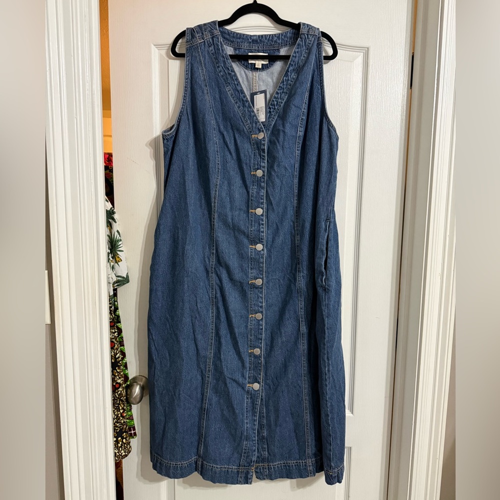 Button-Front Denim Maxi Dress - Blue